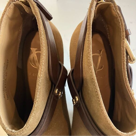 Vince Camuto VC Signature Leather Suede Brown Nikoletta Peep Toe Boots Size 7 - Picture 11 of 16